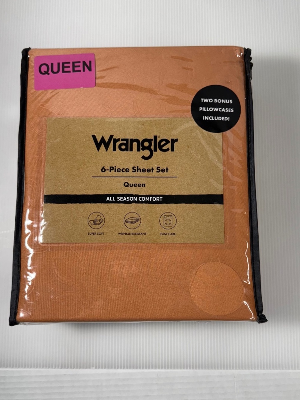 Wrangler 6 Pc Sheet Set Queen Horseshoes Embossed Orange Country Western